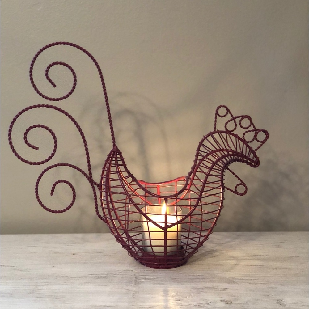 Red Wire Rooster Votive Candle Holder